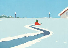 Man Walking, Creating Path In Deep Winter Snow

