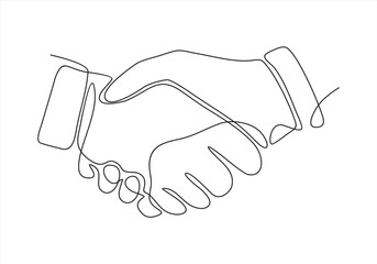 Wall Mural - Handshake continuous line vector drawing. Business agreement vector concept