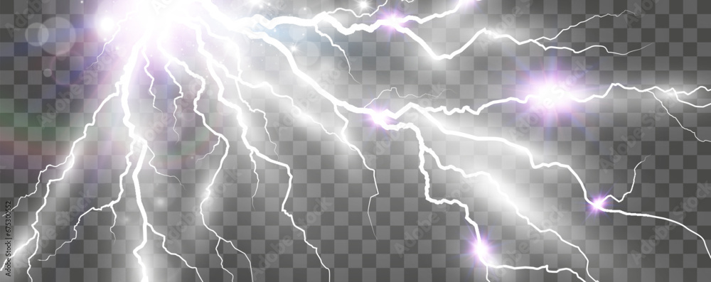 Realistic lightning. Flash of thunder on a transparent background ...