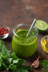 Canvas Print - Green herbs pesto  sauce