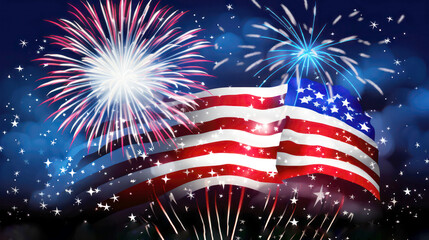 Wall Mural - usa flag with firework background design for usa 4 july independence day. usa-flagge mit feuerwerk h