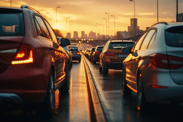 Poster - Car point of view of a big traffic jam on a highway.