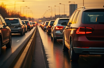 Poster - Car point of view of a big traffic jam on a highway.