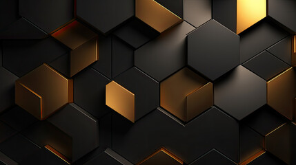 Wall Mural - Luxury hexagonal abstract black and gold metal background