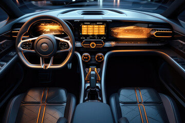 Aufkleber - Original design of the main instrument panel of an electric vehicle interior.