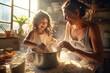 Messy but Happy: Mother and Daughter Creating Sweet Memories While Baking in a Sun-Filled Kitchen.	
