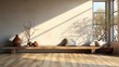 mur vide avec teinte chaude marron dans un esprit zen, une pièce vide avec des planchers en bois et un mur en plâtre vieilli, affichant des zones avec des variations de couleur. 
