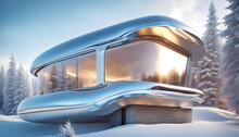 Futuristic Modern Glass House, Outdoor Living Concept, 3D Rendering,