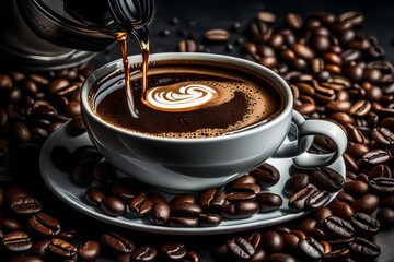 cup of coffee with beans- ai generated