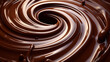 Stiring melted chocolate, chocolate swirl splashing, food background, close up shot.