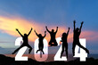 © freebird7977 - Silhouette happy business teamwork jumping congratulation and celebrate in Happy New year 2024 for change new life future concept. Freedom lifestyle group people team jump part of Number 2024 success