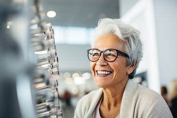 Senior woman having an eye test and trying new glasses