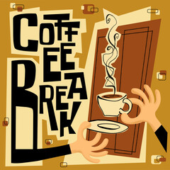 Retro Coffe Break Sign. Mid century modern design illustration