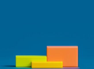 Abstract 3D room with set of steps realistic.3D square podium green orange and yellow.Empty platform. Colorful 3D illustration...