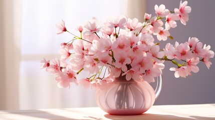 Sticker - beautiful pink flowers in vase