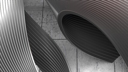 Wall Mural - metal plate and concrete contemporary delicate bezier curve silver elegant modern 3d rendering abstr