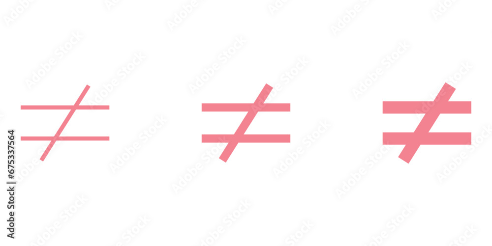 Not equal sign symbol in mathematics. Math symbols. Scientific resources for teachers and students.