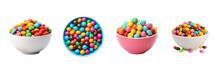 Set Of Colorful Chocolate Candy Pills In Bowl Top View Isolated On Transparent Or White Background