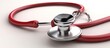 Red stethoscope isolated on white background. 3D illustration