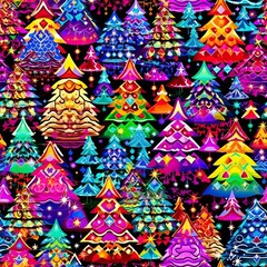 Leinwandbilder - Seamless vivid Christmas tree neon lighting on black background