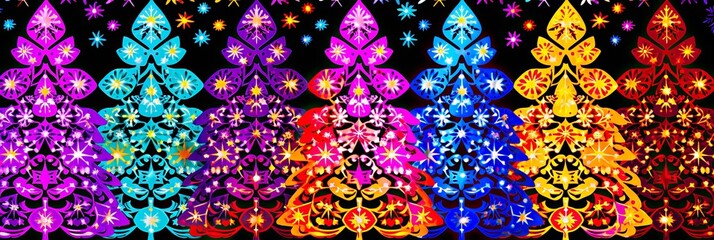 Poster - Colorful Christmas neon trees