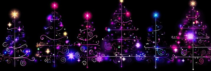 Poster - Many Christmas tree neon lighting on black background
