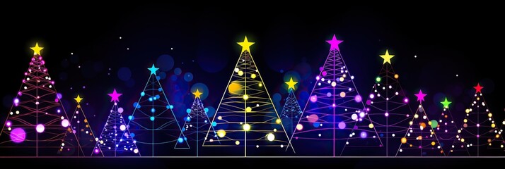 Leinwandbilder - Panoramic Christmas tree lighting on black background
