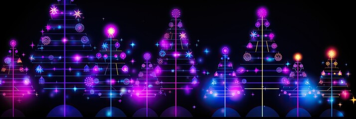 Aufkleber - Abstract Christmas tree neon lighting on black background