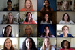 © ink drop - A team of people on an online conference call. Grid of webcam faces
