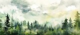 Fototapeta Natura - The artist created a stunning abstract watercolor painting of a summer landscape with a textured sky and vibrant green trees capturing the essence of nature and travel in a grunge inspired 