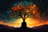 Fototapeta  - Medytacja pod kolorowym drzewem życia. 
