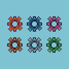 Fototapete - Pixel art sets of setting icon with variation color item asset. Simple bits of setting icon pixelated style. 8bits perfect for game asset or design asset element for your game design asset.