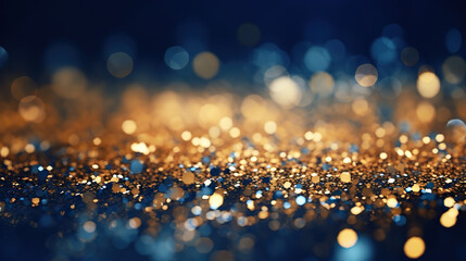 Wall Mural - background of abstract glitter lights. blue gold and black.golden christmas lights