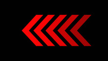 Red Glowing Left Arrows. 4K Silhouette Arrows In Red Color Isolated On Black Chroma Key Background. Seamless Loop. Direction Banner