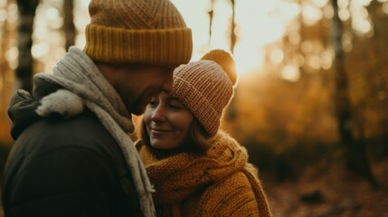 Wall Mural - A couple who came close to each other on an autumn day