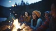 © DesignVectX - A group of friends having fun in front of a campfire