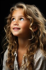 portrait of a 4 year old girl in profile looking and smiling