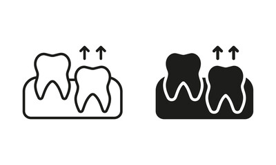 Wall Mural - Human Teeth Growth Silhouette and Line Icon Set. Teeth Eruption Pictogram. Wisdom Teething Process. Oral Medicine, Dental Treatment, Dentistry Black Symbol Collection. Isolated Vector Illustration