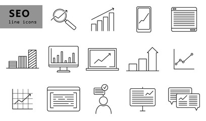 Internet and seo icons. Web Development - thin line vector icon set. SEO and promotion line icons