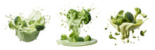 Flying Broccoli In The Splash Of Green Broccoli Cream Soup