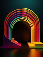 Poster - Colorful rainbow arch with stairs on a black background.