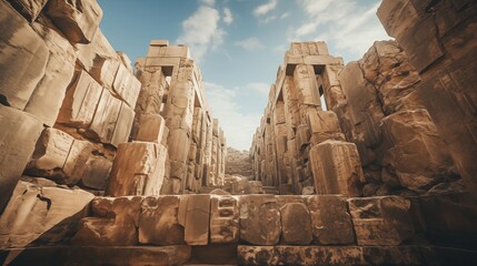 Canvas Print - Towering ancient monument, weathered stones speak tales.