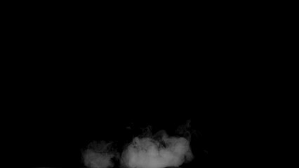 Wall Mural - Abstract white smoke animation on a black background. Smoke, steam, explosion, fire, puff, steady vapors. Realistic smoke cloud from up and button with floating fog. Best for using in composition.