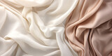 delicate creamy color satin fabric with soft folds, textile background