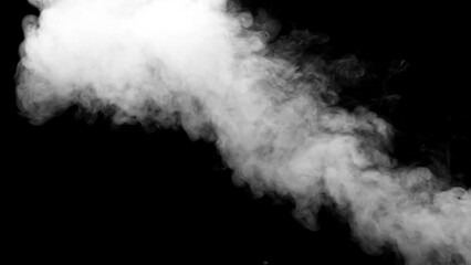 Wall Mural - Abstract white smoke animation on a black background. Smoke, steam, explosion, fire, puff, steady vapors. Realistic smoke cloud from up and button with floating fog. Best for using in composition.