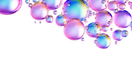 Poster - Colorful liquid bubbles falling frame, 3d render glossy shapes isolated on transparent background. Generative AI