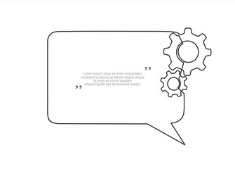 Poster - Continuous one line drawing of gears and speech bubble. Trendy line art vector on a white background. Vector illustration.
