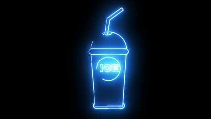 Canvas Print - Animated ice drink cup icon with a glowing neon effect