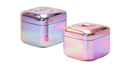 Poster - abstract 3d render iridescent box shapes, holographic metallic shapes. generative ai