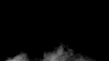 Wall Mural - Abstract white smoke animation on a black background. Smoke, steam, explosion, fire, puff, steady vapors. Realistic smoke cloud from up and button with floating fog. Best for using in composition.